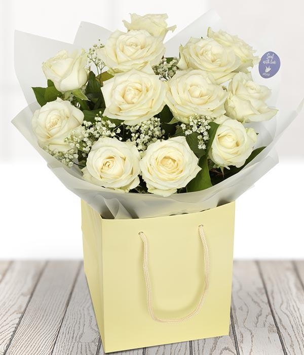 Dozen White Luxury Roses