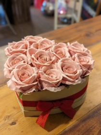 Pink Faux Roses in a Heart Shaped Box
